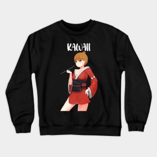 kawaii traditional japanese girl Crewneck Sweatshirt